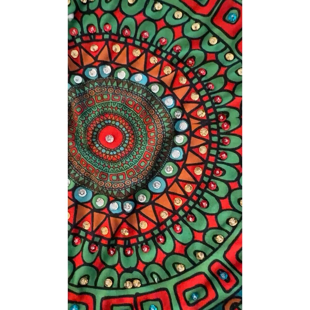 Desigual Sleeveless Mandala Print Top – Vibrant Red Boho Tank With Sequins - Picture 2 of 6
